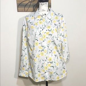 Karen Scott Floral Buttercup Button Down Shirt Lg